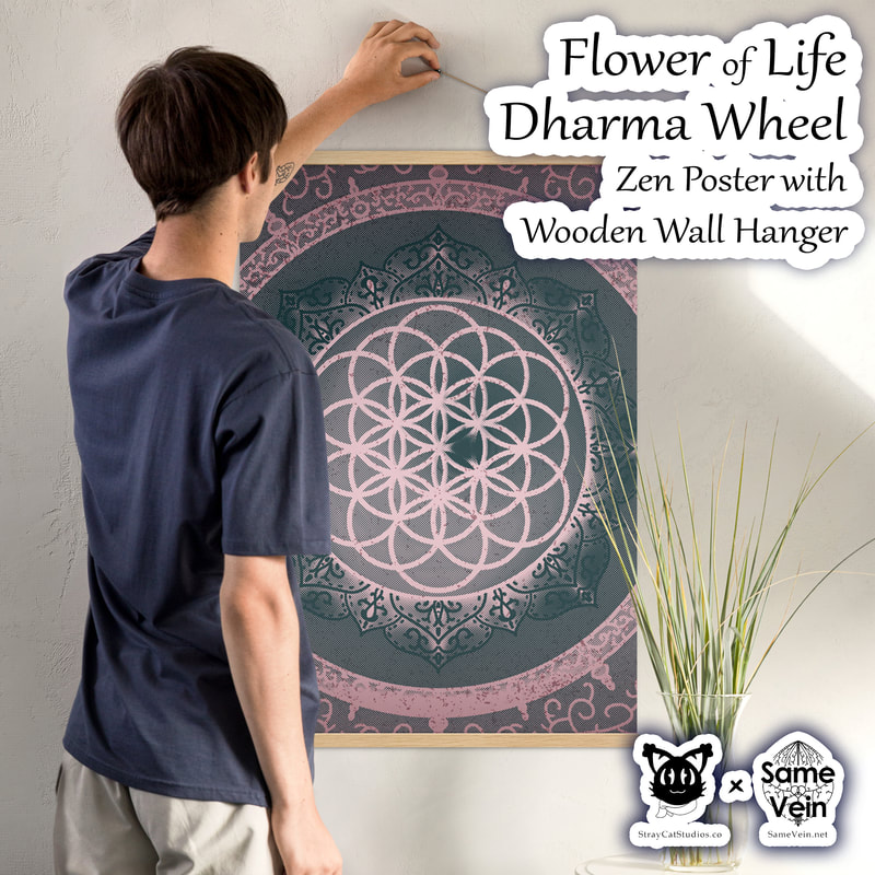 ☀ FLOWER OF LIFE DHARMA WHEEL • ZEN POSTER WITH WOODEN WALL HANGER ☀


★★★ DETAILS ★★★

☆ Bring peace, creativity and fun into your space with our original Flower of Life Dharma Wheel Mandala artwork. This matte Zen Poster comes with a lightweight Wooden Hanger and will fit any interior BoHo home décor, brightening your house and spirit! Use it as a statement piece or to create more depth on your gallery wall.



★★★ FABRICATION & MATERIALS ★★★

♥ Hangers made from natural wood
♥ Hanger piece thickness: 0.2″ (0.5 mm)
♥ Hanger piece width: 0.79″ (2 cm)
♥ Paper weight: 192 g/m²
♥ Poster secured by magnets
♥ Comes with a matching string
♥ Wood sourced from the Baltics
♥ Paper sourced from Japan
♥ Blank product sourced from the UK



★★★ ABOUT OUR ARTWORK ★★★

☆ MANDALAS have seemingly endless design possibilities and meanings spanning throughout a multitude of spirituality, philosophy, religion, and much more since the 4th century.

♥ Zen like configurations of shapes and symbols.
♥ Often used as a tool for spiritual guidance aiding in meditation and trance induction.
♥ Originally seen in Buddhism, Hinduism, Jainism, Shintoism; representing mindful ideas, principles, shrines, and deities.
♥ Normally layered with many patterns repeated from the outside border to the inner core, the mandala is seen as a general representation of the spiritual journey, helping it spread across the world and resonating with many people outside of religion.

☆ SACRED GEOMETRY explores any and all spiritual meanings found in shapes throughout nature, math, science, the universe, and our souls.

♥ Some of the most famous examples in Sacred geometry include the Metatron Cube, Tree of Life, Hexagram, Flower of Life, Vesica Piscis, Icosahedron, Labyrinth, Hamsa, Yin Yang, Sri Yantra, the Golden Ratio, and so much more
♥ Being tied to real life evidence throughout all of time, meaning in the shapes range from mapping the creation of the universe, balancing harmony and chaos, understanding life, growth, and death, and countless other core components of what makes the world what it is.

☆ The FLOWER OF LIFE symbol is one of the most well known illustrations of Sacred Geometry.

♥ Starting with the Vesica Piscis symbol (2 overlapping circles), the pattern extends out to 19 circles traditionally.
♥ When represented with only 7 interconnected circles, you have the SEED OF LIFE.
♥ Many find this pattern throughout all of nature, lending itself to representing all of Life, the formation of the Universe, and Existence itself.



★★★ DISCOVER MORE ★★★

☆ If you enjoyed this Zen Poster with Wooden Wall Hanger, check out our others here ↓

☆ Meditation Wall Hangings → https://www.etsy.com/shop/SameVein?section_id=37842170



★★★ SAME VEIN & STRAY CAT STUDIOS ★★★

☆ Thank you so much for your support! When people shop with us, it allows us to do more to support others, whether it be with our mental wellness & health work or assisting other creators do what they do best! We hope our work brings you peace and happiness both inside and out!

☆ Share the love on social media and tag us for a chance of free giveaways!

☆ Same Vein:

“A blog and community using creative outlets to understand mental wellness. Whether it be poetry, art, music, or any other medium, join in on the conversations! Check out our guided journals and planners or mandala activity and coloring books for self-improvement exercises. We also have home décor, books, poetry, apparel and accessories.”

♥ Etsy → https://www.etsy.com/shop/SameVein
♥ Website → SameVein.net
♥ Pinterest → @SameVein
♥ Facebook → @AlongTheSameVein
♥ Twitter → @Same_Vein
♥ Instagram → @Same_Vein

☆ Stray Cat Studios:

“A community of creators working for creators. Our goal is to bridge the gap between company and community, bringing together the support and funds creators need to keep doing what they love while lifting each other up at the same time. The arts are not about competition, it is about cooperation. We're all in this together!”

♥ Website → StrayCatStudios.co
♥ Pinterest → @StrayCatStudios
♥ Facebook → @straycatstudiosofficial
♥ Twitter → @StrayCatArt
♥ Instagram → @straycatstudios

Much love! ♪