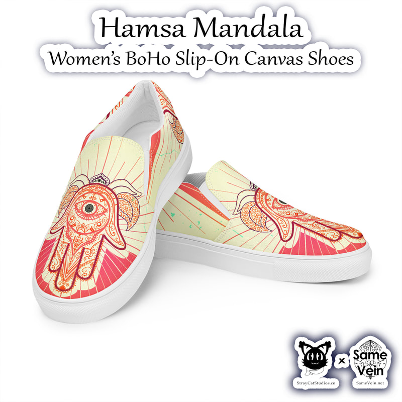 ☀ HAMSA MANDALA • WOMEN'S BOHO SLIP-ON CANVAS SHOES ☀


★★★ DETAILS ★★★

☆ Made for comfort and ease, these Women’s BoHo Slip-On Canvas Shoes with our original Hamsa Mandala artwork are stylish and the ideal piece for completing an outfit. Equipped with removable soft insoles and rubber outsoles, it’s also easy to adjust them for a better fit.

*Important: This product is available in the following countries: United States, Canada, Australia, United Kingdom, New Zealand, Japan, Austria, Andorra, Belgium, Bulgaria, Croatia, Czech Republic, Denmark, Estonia, Finland, France, Germany, Greece, Holy See (Vatican city), Hungary, Iceland, Ireland, Italy, Latvia, Lithuania, Liechtenstein, Luxemburg, Malta, Monaco, Netherlands, Norway, Poland, Portugal, San Marino, Slovakia, Slovenia, Switzerland, Spain, Sweden, and Turkey. If your shipping address is outside these countries, please choose a different product.



★★★ FABRICATION & MATERIALS ★★★

♥ 100% polyester canvas upper side
♥ Ethylene-vinyl acetate (EVA) rubber outsole
♥ Breathable lining, soft insole
♥ Elastic side accents
♥ Padded collar and tongue
♥ Printed, cut, and handmade
♥ Blank product sourced from China



★★★ ABOUT OUR ARTWORK ★★★

☆ MANDALAS have seemingly endless design possibilities and meanings spanning throughout a multitude of spirituality, philosophy, religion, and much more since the 4th century.

♥ Zen like configurations of shapes and symbols.
♥ Often used as a tool for spiritual guidance aiding in meditation and trance induction.
♥ Originally seen in Buddhism, Hinduism, Jainism, Shintoism; representing mindful ideas, principles, shrines, and deities.
♥ Normally layered with many patterns repeated from the outside border to the inner core, the mandala is seen as a general representation of the spiritual journey, helping it spread across the world and resonating with many people outside of religion.

☆ SACRED GEOMETRY explores any and all spiritual meanings found in shapes throughout nature, math, science, the universe, and our souls.

♥ Some of the most famous examples in Sacred geometry include the Metatron Cube, Tree of Life, Hexagram, Flower of Life, Vesica Piscis, Icosahedron, Labyrinth, Hamsa, Yin Yang, Sri Yantra, the Golden Ratio, and so much more
♥ Being tied to real life evidence throughout all of time, meaning in the shapes range from mapping the creation of the universe, balancing harmony and chaos, understanding life, growth, and death, and countless other core components of what makes the world what it is.

☆ The HAMSA (often called the Hand of Fatima, depending on beliefs, culture, and/or location) is a strong and inspirational symbol used for protection.

♥ The open hand is a recognized imaged throughout time across the world.
♥ The eye inside the hand guards against any malevolent force or negative energy that may be affecting you.
♥ Often considered an "anti-evil eye" as another commonly seen symbol, known as the evil eye, can be viewed as a source of the negative energy the Hamsa protects against.
♥ The Hamsa or Hand of Fatima design is usually seen in wall art, tapestries, and hangings, as well as jewelry.



★★★ DISCOVER MORE ★★★

If you enjoyed these BoHo Slip-On Canvas Shoes, check out our others here for both Men and Women↓

BoHo Slip-On Canvas Shoes → https://www.etsy.com/shop/samevein/?etsrc=sdt§ion_id=41612461



★★★ SAME VEIN & STRAY CAT STUDIOS ★★★

☆ Thank you so much for your support! When people shop with us, it allows us to do more to support others, whether it be with our mental wellness & health work or assisting other creators do what they do best! We hope our work brings you peace and happiness both inside and out!

☆ Share the love on social media and tag us for a chance of free giveaways!

☆ Same Vein:

“A blog and community using creative outlets to understand mental wellness. Whether it be poetry, art, music, or any other medium, join in on the conversations! Check out our guided journals and planners or mandala activity and coloring books for self-improvement exercises. We also have home décor, books, poetry, apparel and accessories.”

♥ Etsy → https://www.etsy.com/shop/SameVein
♥ Website → SameVein.net
♥ Pinterest → @SameVein
♥ Facebook → @AlongTheSameVein
♥ Twitter → @Same_Vein
♥ Instagram → @Same_Vein

☆ Stray Cat Studios:

“A community of creators working for creators. Our goal is to bridge the gap between company and community, bringing together the support and funds creators need to keep doing what they love while lifting each other up at the same time. The arts are not about competition, it is about cooperation. We're all in this together!”

♥ Website → StrayCatStudios.co
♥ Pinterest → @StrayCatStudios
♥ Facebook → @straycatstudiosofficial
♥ Twitter → @StrayCatArt
♥ Instagram → @straycatstudios

Much love! ♪