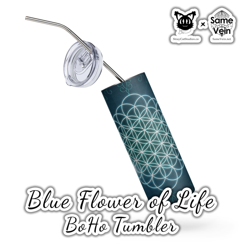BLUE FLOWER OF LIFE MANDALA | BOHO TUMBLER

***DETAILS***

Enjoy hot or cold drinks on the go with this stylish stainless steel BoHo Tumbler featuring our Blue Flower of Life Mandala original artwork! This reusable tumbler with a metal straw is a perfect combo for hot or cold drinks at any time of the day, guaranteeing you'll feel good both inside and out. Digital PNG for tumbler wrap also available. Read below for more info!

• High-grade stainless steel tumbler
• 20 oz (600 ml)
• Tumbler size: 3.11″ × 8.42″ (7.9 cm × 21.4 cm)
• Straw and lid included with the tumbler
• A cylindrical shape (top to bottom) featuring 360 printable area
• Matte finish
• Protective color layer (varnish)

***DISCOVER MORE***

• If you enjoyed this Boho Tumbler, check out our others here:

Boho Tumblers: https://www.etsy.com/shop/SameVein?ref=shop_sugg§ion_id=39574002

• If you would prefer to craft your own as well, get our seamless digital tumbler wrap PNG downloads here:

Seamless BoHo Tumbler Wraps: https://www.etsy.com/shop/SameVein?ref=shop_sugg§ion_id=40059343

***SAME VEIN & STRAY CAT STUDIOS***

Thank you so much for your support! When people shop with us, it allows us to do more to support others, whether it be with our mental wellness & health work or assisting other creators do what they do best! We hope our work brings you peace and happiness both inside and out!

Share the love on social media and tag us for a chance of free giveaways!

Same Vein:
“A blog and community using creative outlets to understand mental wellness. Whether it be poetry, art, music, or any other medium, join in on the conversations! Check out our guided journals and planners or mandala activity and coloring books for self-improvement exercises. We also have home décor, books, poetry, apparel and accessories.”

• Etsy - https://www.etsy.com/shop/SameVein
• Website – SameVein.net
• Pinterest - @SameVein
• Facebook - @AlongTheSameVein
• Twitter - @Same_Vein
• Instagram - @Same_Vein

Stray Cat Studios:
“A community of creators working for creators. Our goal is to bridge the gap between company and community, bringing together the support and funds creators need to keep doing what they love while lifting each other up at the same time. The arts are not about competition, it is about cooperation. We're all in this together!”

• Website - StrayCatStudios.co
• Pinterest - @StrayCatStudios
• Facebook - @straycatstudiosofficial
• Twitter - @StrayCatArt
• Instagram - @straycatstudios

Much love! <3