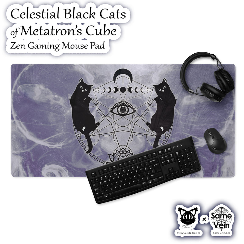 ☀ CELESTIAL BLACK CATS OF METATRON'S CUBE | ZEN GAMING MOUSE PAD ☀


★★★ DETAILS ★★★

☆ With its large size and quality edge stitching, this Celestial Black Cats of Metatron's Cube Zen Gaming Mouse Pad turns your gaming setup into a professional gaming station ready for Dota, CSGO, and more. Don’t worry about jerky mouse movements ever again, as the under layer features a reliable non-slip surface that keeps the entire mat firmly rooted to your table. I hope this brings peace & love both inside your home and inside your spirit!

Important: This product is not shipped to these countries: Albania, French Polynesia, Republic of Kosovo, New Caledonia, Réunion, Russia, South Africa, Ukraine.



★★★ FABRICATION & MATERIALS ★★★

♥ 100% polyester
♥ Rubber non-slip base
♥ Sizes: 36″ × 18″ (91.4 cm × 45.7 cm), 18″ × 16″ (45.8 cm × 40.7 cm)
♥ Vibrant prints, long lasting
♥ High-quality edge stitching that doesn’t peel
♥ Non-slip surface
♥ Rounded edges
♥ Blank product sourced from Taiwan



★★★ ABOUT OUR ARTWORK ★★★

☆ MANDALAS have seemingly endless design possibilities and meanings spanning throughout a multitude of spirituality, philosophy, religion, and much more since the 4th century.

♥ Zen like configurations of shapes and symbols.
♥ Often used as a tool for spiritual guidance aiding in meditation and trance induction.
♥ Originally seen in Buddhism, Hinduism, Jainism, Shintoism; representing mindful ideas, principles, shrines, and deities.
♥ Normally layered with many patterns repeated from the outside border to the inner core, the mandala is seen as a general representation of the spiritual journey, helping it spread across the world and resonating with many people outside of religion.

☆ SACRED GEOMETRY explores any and all spiritual meanings found in shapes throughout nature, math, science, the universe, and our souls.

♥ Some of the most famous examples in Sacred geometry include the Metatron Cube, Tree of Life, Hexagram, Flower of Life, Vesica Piscis, Icosahedron, Labyrinth, Hamsa, Yin Yang, Sri Yantra, the Golden Ratio, and so much more
♥ Being tied to real life evidence throughout all of time, meaning in the shapes range from mapping the creation of the universe, balancing harmony and chaos, understanding life, growth, and death, and countless other core components of what makes the world what it is.

☆ LOTUS FLOWERS hold many meanings throughout various cultures, but they most commonly represent rebirth, purity, and strength.

♥ Without strain, lotus flowers rise out of the mud, so many connect with the symbol as a sign to stay strong and rise above whatever internal or external conflicts may be holding them back.
♥ More generally, the symbol inspires many to continue to be a better person, resisting temptations and respecting their mind, body, and spirit.

☆ BLACK CATS, while considered by some to be bad luck, is much more often viewed as spiritual protectors, especially in many Eastern cultures.

♥ Keeping a black cat in your home can offer you protection from evil spirits and many consider them symbols of magic, mystery, medicine, and health.
♥ A curious creature that deserves respect, and when excepted, will bring peace and perspective.

☆ The METATRON'S CUBE is a complex symbol that brings together all sacred geometric patterns found in the universe. The universes way of telling us to pursue and discover our best selves.

♥ The more you look, the more you'll find, including the Fruit of Life with 13 connected circles and all 5 of the Platonic Solids
♥ Named after Archangel Metatron, who oversees the flow of energy in creation and connections to the divine
♥ A balanced design that provides a focus for meditation.
♥ With spinning energy, this shape converts negative thoughts with positive perspectives and vibes

☆ The HAMSA (often called the Hand of Fatima, depending on beliefs, culture, and/or location) is a strong and inspirational symbol used for protection. The same eye from the Hamsa can be found in the center of this design.

♥ The open hand is a recognized imaged throughout time across the world.
♥ The eye inside the hand guards against any malevolent force or negative energy that may be affecting you.
♥ Often considered an "anti-evil eye" as another commonly seen symbol, known as the evil eye, can be viewed as a source of the negative energy the Hamsa protects against.
♥ The Hamsa or Hand of Fatima design is usually seen in wall art, tapestries, and hangings, as well as jewelry.



★★★ DISCOVER MORE ★★★

☆ If you enjoyed this Zen Mouse Pad, check out our others here ↓

☆ Zen Gaming Mouse Pads → https://www.etsy.com/shop/SameVein?ref=profile_header§ion_id=38931997



★★★ SAME VEIN & STRAY CAT STUDIOS ★★★

☆ Thank you so much for your support! When people shop with us, it allows us to do more to support others, whether it be with our mental wellness & health work or assisting other creators do what they do best! We hope our work brings you peace and happiness both inside and out!

☆ Share the love on social media and tag us for a chance of free giveaways!

☆ Same Vein:

“A blog and community using creative outlets to understand mental wellness. Whether it be poetry, art, music, or any other medium, join in on the conversations! Check out our guided journals and planners or mandala activity and coloring books for self-improvement exercises. We also have home décor, books, poetry, apparel and accessories.”

♥ Etsy → https://www.etsy.com/shop/SameVein
♥ Website → SameVein.net
♥ Pinterest → @SameVein
♥ Facebook → @AlongTheSameVein
♥ Twitter → @Same_Vein
♥ Instagram → @Same_Vein

☆ Stray Cat Studios:

“A community of creators working for creators. Our goal is to bridge the gap between company and community, bringing together the support and funds creators need to keep doing what they love while lifting each other up at the same time. The arts are not about competition, it is about cooperation. We're all in this together!”

♥ Website → StrayCatStudios.co
♥ Pinterest → @StrayCatStudios
♥ Facebook → @straycatstudiosofficial
♥ Twitter → @StrayCatArt
♥ Instagram → @straycatstudios

Much love! ♪