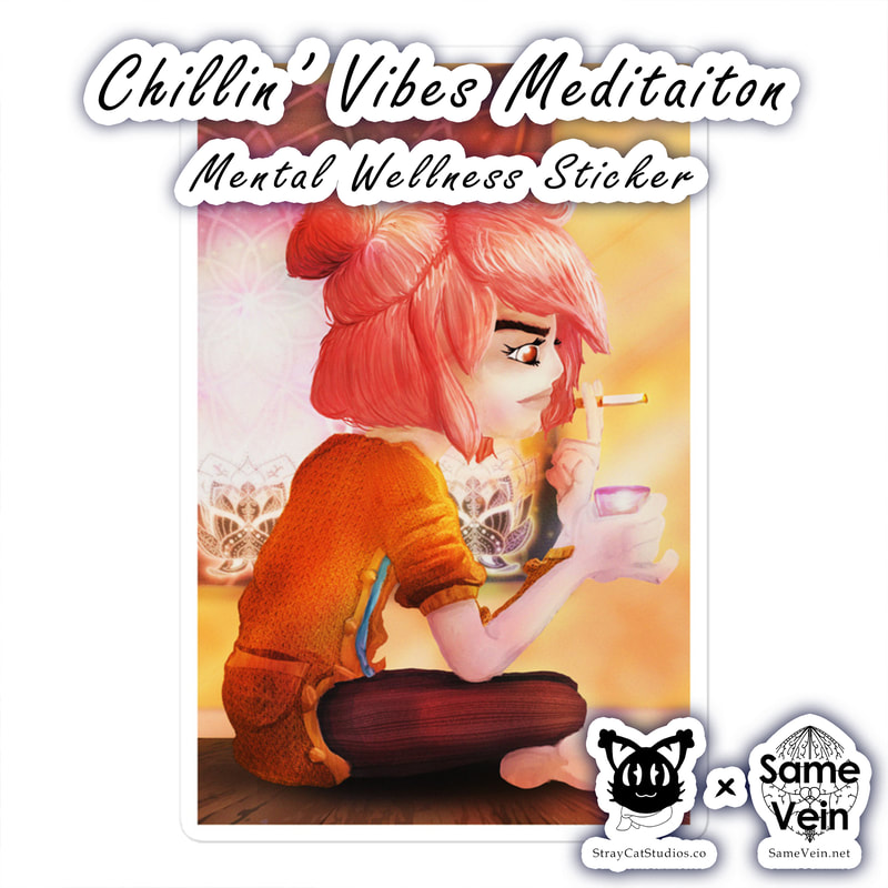 CHILLIN' VIBES MEDITATION | MENTAL WELLNESS STICKER

***DETAILS***

Any item can be exciting with a fun sticker! Add a little extra motivation and joy to your life with these durable Chillin' Vibes Meditation vinyl stickers. They will serve as a perfect reminder to live your life to the fullest.

• High opacity film that’s impossible to see through
• Fast and easy bubble-free application
• Durable vinyl, perfect for indoor use
• 95µ density

Don't forget to clean the surface before applying the sticker.

***DISCOVER MORE***

If you enjoyed this Mental Wellness Sticker, check out our others here:

Mental Wellness Stickers: https://www.etsy.com/shop/SameVein?ref=shop_sugg§ion_id=39198870

***SAME VEIN & STRAY CAT STUDIOS***

Thank you so much for your support! When people shop with us, it allows us to do more to support others, whether it be with our mental wellness & health work or assisting other creators do what they do best! We hope our work brings you peace and happiness both inside and out!

Share the love on social media and tag us for a chance of free giveaways!

Same Vein:
“A blog and community using creative outlets to understand mental wellness. Whether it be poetry, art, music, or any other medium, join in on the conversations! Check out our guided journals and planners or mandala activity and coloring books for self-improvement exercises. We also have home décor, books, poetry, apparel and accessories.”

• Etsy - https://www.etsy.com/shop/SameVein
• Website – SameVein.net
• Pinterest - @SameVein
• Facebook - @AlongTheSameVein
• Twitter - @Same_Vein
• Instagram - @Same_Vein

Stray Cat Studios:
“A community of creators working for creators. Our goal is to bridge the gap between company and community, bringing together the support and funds creators need to keep doing what they love while lifting each other up at the same time. The arts are not about competition, it is about cooperation. We're all in this together!”

• Website - StrayCatStudios.co
• Pinterest - @StrayCatStudios
• Facebook - @straycatstudiosofficial
• Twitter - @StrayCatArt
• Instagram - @straycatstudios

Much love! <3