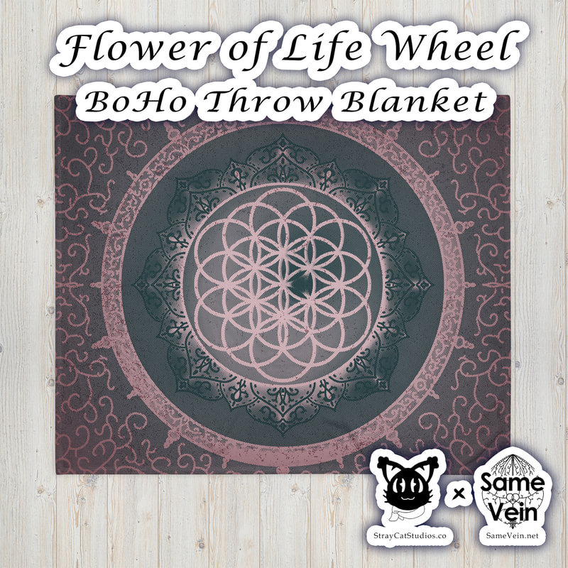 FLOWER OF LIFE WHEEL | BOHO THROW BLANKET | 50X60

***DETAILS***

Do you feel that your home is missing an eye-catching, yet practical design element? Solve this problem with a soft silk touch Boho throw blanket with a hand drawn Flower of Life Wheel Mandala design that's ideal for lounging on the couch during chilly evenings. Sure to bring peace & comfort for you both inside and out!

***FABRICATION & MATERIALS***

• 100% polyester
• Blanket size: 50″ × 60″ (127 × 153 cm)
• Soft silk touch fabric
• Printing on one side
• White reverse side
• Machine-washable
• Hypoallergenic
• Flame retardant
• Blank product sourced from China

***DISCOVER MORE***

If you enjoyed this Mandala Boho Throw Blanket, check out our others here:

Mandala Boho Throw Blankets: https://www.etsy.com/shop/SameVein?ref=profile_header§ion_id=37091535

***SAME VEIN & STRAY CAT STUDIOS***

Thank you so much for your support! When people shop with us, it allows us to do more to support others, whether it be with our mental wellness & health work or assisting other creators do what they do best! We hope our work brings you peace and happiness both inside and out!

Share the love on social media and tag us for a chance of free giveaways!

Same Vein:
“A blog and community using creative outlets to understand mental wellness. Whether it be poetry, art, music, or any other medium, join in on the conversations! Check out our guided journals and planners or mandala activity and coloring books for self-improvement exercises. We also have home décor, books, poetry, apparel and accessories.”

• Etsy - https://www.etsy.com/shop/SameVein
• Website – SameVein.net
• Pinterest - @SameVein
• Facebook - @AlongTheSameVein
• Twitter - @Same_Vein
• Instagram - @Same_Vein

Stray Cat Studios:
“A community of creators working for creators. Our goal is to bridge the gap between company and community, bringing together the support and funds creators need to keep doing what they love while lifting each other up at the same time. The arts are not about competition, it is about cooperation. We're all in this together!”

• Website - StrayCatStudios.co
• Pinterest - @StrayCatStudios
• Facebook - @straycatstudiosofficial
• Twitter - @StrayCatArt
• Instagram - @straycatstudios

Much love! <3