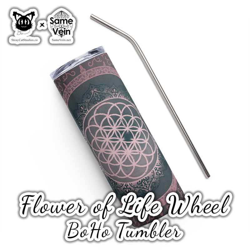 FLOWER OF LIFE WHEEL MANDALA | BOHO TUMBLER

***DETAILS***

Enjoy hot or cold drinks on the go with this stylish stainless steel BoHo Tumbler featuring our Flower of Life Wheel Mandala original artwork! This reusable tumbler with a metal straw is a perfect combo for hot or cold drinks at any time of the day, guaranteeing you'll feel good both inside and out. Digital PNG for tumbler wrap also available. Read below for more info!

• High-grade stainless steel tumbler
• 20 oz (600 ml)
• Tumbler size: 3.11″ × 8.42″ (7.9 cm × 21.4 cm)
• Straw and lid included with the tumbler
• A cylindrical shape (top to bottom) featuring 360 printable area
• Matte finish
• Protective color layer (varnish)

***DISCOVER MORE***

• If you enjoyed this Boho Tumbler, check out our others here:

Boho Tumblers: https://www.etsy.com/shop/SameVein?ref=shop_sugg§ion_id=39574002

• If you would prefer to craft your own as well, get our seamless digital tumbler wrap PNG downloads here:

Seamless BoHo Tumbler Wraps: https://www.etsy.com/shop/SameVein?ref=shop_sugg§ion_id=40059343

***SAME VEIN & STRAY CAT STUDIOS***

Thank you so much for your support! When people shop with us, it allows us to do more to support others, whether it be with our mental wellness & health work or assisting other creators do what they do best! We hope our work brings you peace and happiness both inside and out!

Share the love on social media and tag us for a chance of free giveaways!

Same Vein:
“A blog and community using creative outlets to understand mental wellness. Whether it be poetry, art, music, or any other medium, join in on the conversations! Check out our guided journals and planners or mandala activity and coloring books for self-improvement exercises. We also have home décor, books, poetry, apparel and accessories.”

• Etsy - https://www.etsy.com/shop/SameVein
• Website – SameVein.net
• Pinterest - @SameVein
• Facebook - @AlongTheSameVein
• Twitter - @Same_Vein
• Instagram - @Same_Vein

Stray Cat Studios:
“A community of creators working for creators. Our goal is to bridge the gap between company and community, bringing together the support and funds creators need to keep doing what they love while lifting each other up at the same time. The arts are not about competition, it is about cooperation. We're all in this together!”

• Website - StrayCatStudios.co
• Pinterest - @StrayCatStudios
• Facebook - @straycatstudiosofficial
• Twitter - @StrayCatArt
• Instagram - @straycatstudios

Much love! <3