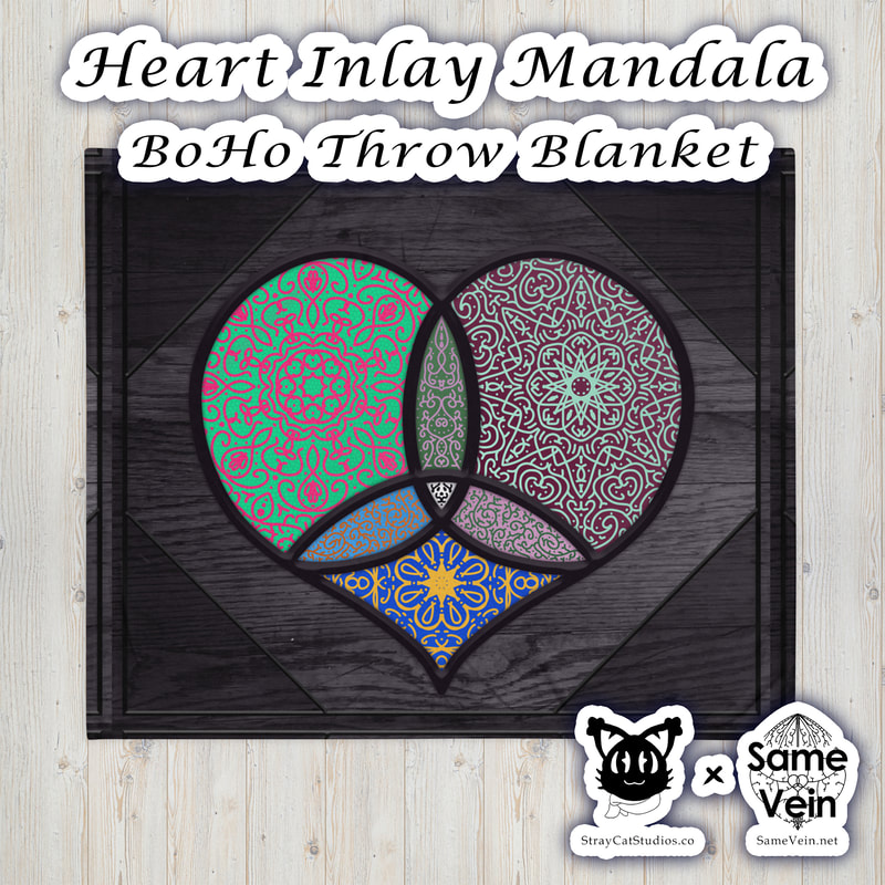 HEART INLAY MANDALA | BOHO THROW BLANKET | 50X60

***DETAILS***

Do you feel that your home is missing an eye-catching, yet practical design element? Solve this problem with a soft silk touch Boho throw blanket with a hand drawn Heart Inlay Mandala design that's ideal for lounging on the couch during chilly evenings. Sure to bring peace & comfort for you both inside and out!

***FABRICATION & MATERIALS***

• 100% polyester
• Blanket size: 50″ × 60″ (127 × 153 cm)
• Soft silk touch fabric
• Printing on one side
• White reverse side
• Machine-washable
• Hypoallergenic
• Flame retardant
• Blank product sourced from China

***DISCOVER MORE***

If you enjoyed this Mandala Boho Throw Blanket, check out our others here:

Mandala Boho Throw Blankets: https://www.etsy.com/shop/SameVein?ref=profile_header§ion_id=37091535

***SAME VEIN & STRAY CAT STUDIOS***

Thank you so much for your support! When people shop with us, it allows us to do more to support others, whether it be with our mental wellness & health work or assisting other creators do what they do best! We hope our work brings you peace and happiness both inside and out!

Share the love on social media and tag us for a chance of free giveaways!

Same Vein:
“A blog and community using creative outlets to understand mental wellness. Whether it be poetry, art, music, or any other medium, join in on the conversations! Check out our guided journals and planners or mandala activity and coloring books for self-improvement exercises. We also have home décor, books, poetry, apparel and accessories.”

• Etsy - https://www.etsy.com/shop/SameVein
• Website – SameVein.net
• Pinterest - @SameVein
• Facebook - @AlongTheSameVein
• Twitter - @Same_Vein
• Instagram - @Same_Vein

Stray Cat Studios:
“A community of creators working for creators. Our goal is to bridge the gap between company and community, bringing together the support and funds creators need to keep doing what they love while lifting each other up at the same time. The arts are not about competition, it is about cooperation. We're all in this together!”

• Website - StrayCatStudios.co
• Pinterest - @StrayCatStudios
• Facebook - @straycatstudiosofficial
• Twitter - @StrayCatArt
• Instagram - @straycatstudios

Much love! <3