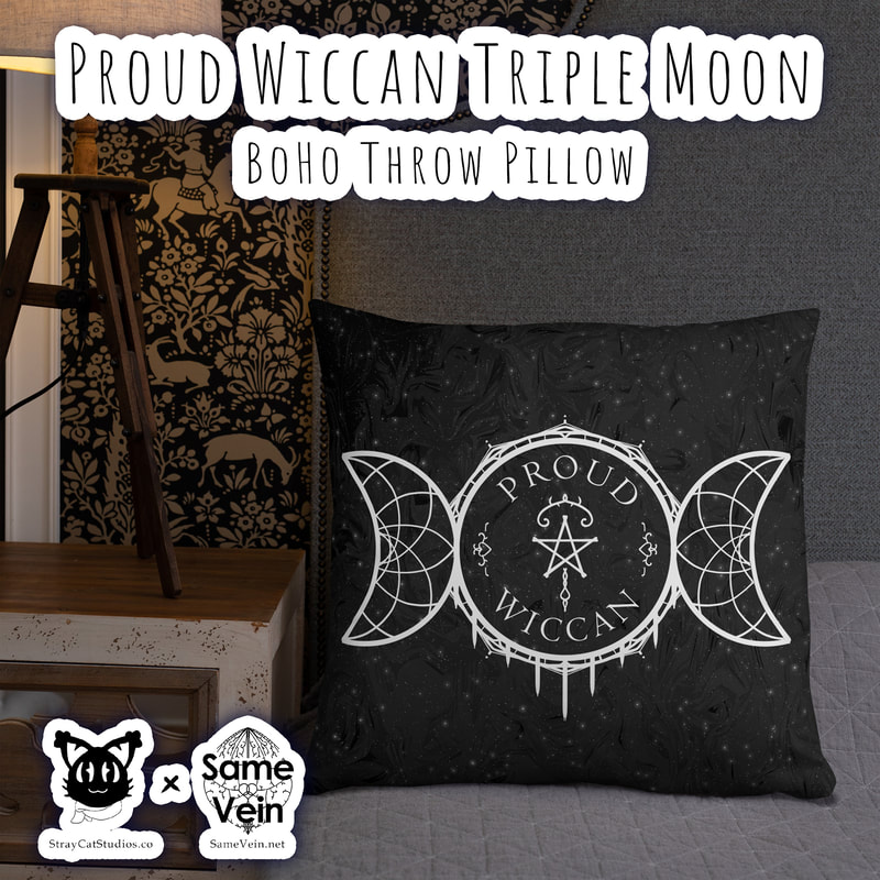 PROUD WICCAN TRIPLE MOON | BOHO THROW PILLOW AND CASE

***DETAILS***

A strategically placed accent can bring the whole room to life, and this Boho Proud Wiccan Triple Moon Throw Pillow is just what you need to do that. What's more, the soft, machine-washable case with the shape-retaining insert is a joy to have long afternoon naps on. I hope this brings peace, love, and comfort both inside and out!

***FABRICATION & MATERIALS***

• 100% polyester case and insert
• Fabric weight: 6.49-8.85 oz/yd² (220-300 g/m²)
• Hidden zipper
• Machine-washable case
• Shape-retaining polyester insert included (handwash only)
• Blank product components in the US sourced from China and the US
• Blank product components in the EU sourced from China and Poland
Attention! Don't heat liquids or food directly in the mug--it can damage the coating.

***DISCOVER MORE***

If you enjoyed this Boho Pillow and Case, check out our others here:

Boho Pillow and Cases: https://www.etsy.com/shop/SameVein?ref=profile_header§ion_id=37233813

***SAME VEIN & STRAY CAT STUDIOS***

Thank you so much for your support! When people shop with us, it allows us to do more to support others, whether it be with our mental wellness & health work or assisting other creators do what they do best! We hope our work brings you peace and happiness both inside and out!

Share the love on social media and tag us for a chance of free giveaways!

Same Vein:
“A blog and community using creative outlets to understand mental wellness. Whether it be poetry, art, music, or any other medium, join in on the conversations! Check out our guided journals and planners or mandala activity and coloring books for self-improvement exercises. We also have home décor, books, poetry, apparel and accessories.”

• Etsy - https://www.etsy.com/shop/SameVein
• Website – SameVein.net
• Pinterest - @SameVein
• Facebook - @AlongTheSameVein
• Twitter - @Same_Vein
• Instagram - @Same_Vein

Stray Cat Studios:
“A community of creators working for creators. Our goal is to bridge the gap between company and community, bringing together the support and funds creators need to keep doing what they love while lifting each other up at the same time. The arts are not about competition, it is about cooperation. We're all in this together!”

• Website - StrayCatStudios.co
• Pinterest - @StrayCatStudios
• Facebook - @straycatstudiosofficial
• Twitter - @StrayCatArt
• Instagram - @straycatstudios

Much Love! <3