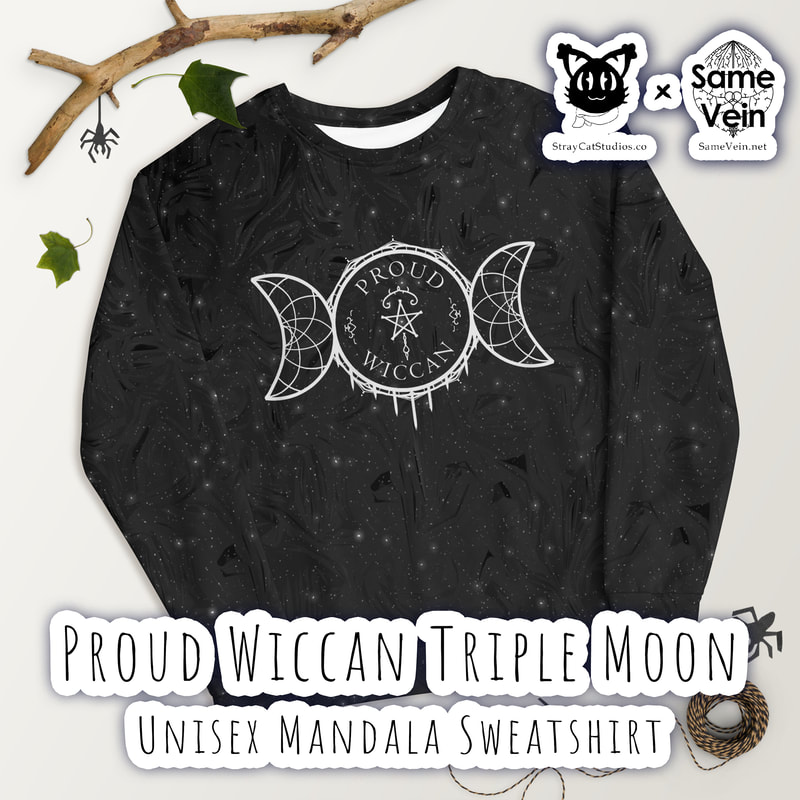 PROUD WICCAN TRIPLE MOON | UNISEX MANDALA SWEATSHIRT

***DETAILS***

Enjoy our unique, all-over printed Mandala Sweatshirt with our Proud Wiccan Triple Moon original artwork! Precision-cut and hand-sewn to achieve the best possible look and bring out the intricate design. What's more, the durable fabric with a cotton-feel face and soft brushed fleece inside means that this sweatshirt is bound to become your favorite for a long time. We hope this BoHo sweater brings you peace and comfort both inside and out!

***FABRICATION & MATERIALS***

• 70% polyester, 27% cotton, 3% elastane
• Fabric weight: 8.85 oz/yd² (300 g/m²), weight may vary by 2%
• Soft cotton-feel face
• Brushed fleece fabric inside
• Unisex fit
• Overlock seams
• Blank product components sourced from Poland

***DISCOVER MORE***

If you enjoyed this Boho Mandala Apparel, check out our others here:

Boho Mandala Apparel: https://www.etsy.com/shop/SameVein?ref=profile_header§ion_id=37168463

***SAME VEIN & STRAY CAT STUDIOS***

Thank you so much for your support! When people shop with us, it allows us to do more to support others, whether it be with our mental wellness & health work or assisting other creators do what they do best! We hope our work brings you peace and happiness both inside and out!

Share the love on social media and tag us for a chance of free giveaways!

Same Vein:
“A blog and community using creative outlets to understand mental wellness. Whether it be poetry, art, music, or any other medium, join in on the conversations! Check out our guided journals and planners or mandala activity and coloring books for self-improvement exercises. We also have home décor, books, poetry, apparel and accessories.”

• Etsy - https://www.etsy.com/shop/SameVein
• Website – SameVein.net
• Pinterest - @SameVein
• Facebook - @AlongTheSameVein
• Twitter - @Same_Vein
• Instagram - @Same_Vein

Stray Cat Studios:
“A community of creators working for creators. Our goal is to bridge the gap between company and community, bringing together the support and funds creators need to keep doing what they love while lifting each other up at the same time. The arts are not about competition, it is about cooperation. We're all in this together!”

• Website - StrayCatStudios.co
• Pinterest - @StrayCatStudios
• Facebook - @straycatstudiosofficial
• Twitter - @StrayCatArt
• Instagram - @straycatstudios

Much love! <3