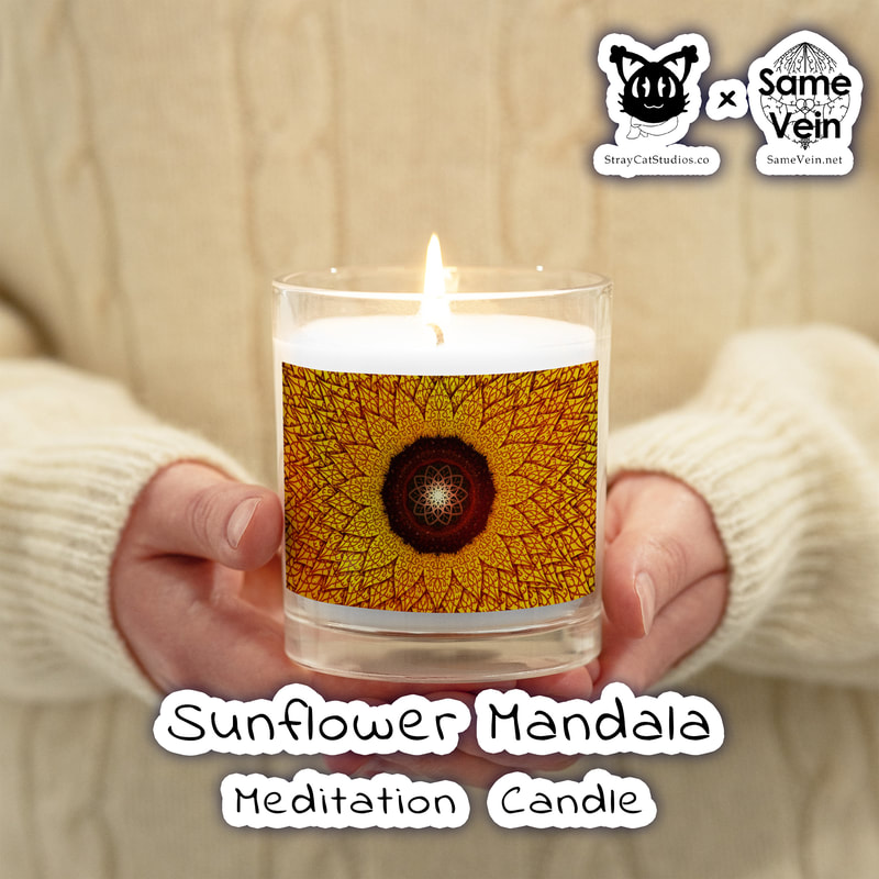 SUNFLOWER MANDALA | MEDITATION CANDLE

***DETAILS***

Placed in a glass core and fitted with a wooden top, this Sunflower Mandala Meditation glass jar Candle functions as a stylish home decoration. Light it up and watch how the dancing flame brings warmth and peace to both your room and your spirit!

• 100% paraffin
• 3.8″ × 3.2″ (97 × 80 mm) glass vessel
• 0.2″ (5 mm) wooden top
• Product weight: 1.2 lbs (545g)
• Burning time up to 40 hours


Using our Meditation Candle is excellent for focusing on:

• Reflecting
• Reducing Anxiety
• Mindfulness
• Perspective
• Meditation
• Gratitude
• Self-Love Affirmation
• Fulfillment
• Goals and Dreams
• Anger and Stress Control
• Peace and Love


***DISCOVER MORE***

If you enjoyed this Meditation Candle, check out our others here:

Meditation Candles: Coming Soon!

***SAME VEIN & STRAY CAT STUDIOS***

Thank you so much for your support! When people shop with us, it allows us to do more to support others, whether it be with our mental wellness & health work or assisting other creators do what they do best! We hope our work brings you peace and happiness both inside and out!

Share the love on social media and tag us for a chance of free giveaways!

Same Vein:
“A blog and community using creative outlets to understand mental wellness. Whether it be poetry, art, music, or any other medium, join in on the conversations! Check out our guided journals and planners or mandala activity and coloring books for self-improvement exercises. We also have home décor, books, poetry, apparel and accessories.”

• Etsy - https://www.etsy.com/shop/SameVein
• Website – SameVein.net
• Pinterest - @SameVein
• Facebook - @AlongTheSameVein
• Twitter - @Same_Vein
• Instagram - @Same_Vein

Stray Cat Studios:
“A community of creators working for creators. Our goal is to bridge the gap between company and community, bringing together the support and funds creators need to keep doing what they love while lifting each other up at the same time. The arts are not about competition, it is about cooperation. We're all in this together!”

• Website - StrayCatStudios.co
• Pinterest - @StrayCatStudios
• Facebook - @straycatstudiosofficial
• Twitter - @StrayCatArt
• Instagram - @straycatstudios

Much love! <3