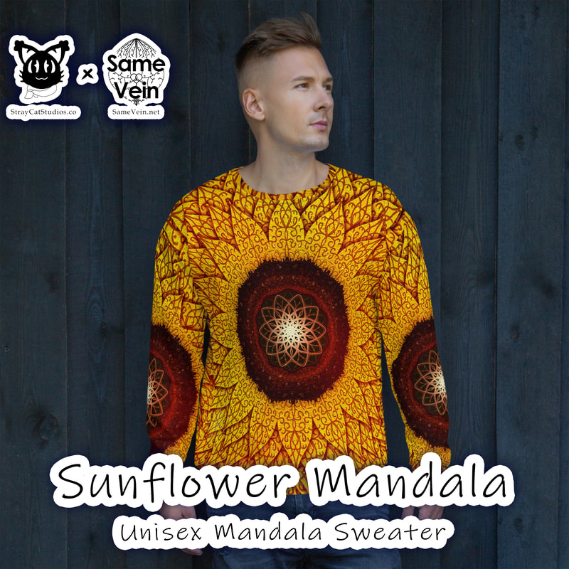 SUNFLOWER MANDALA | UNISEX MANDALA SWEATSHIRT

***DETAILS***

Enjoy our unique, all-over printed Mandala Sweatshirt with our Sunflower Mandala original artwork! Precision-cut and hand-sewn to achieve the best possible look and bring out the intricate design. What's more, the durable fabric with a cotton-feel face and soft brushed fleece inside means that this sweatshirt is bound to become your favorite for a long time. We hope this BoHo sweater brings you peace and comfort both inside and out!

***FABRICATION & MATERIALS***

• 70% polyester, 27% cotton, 3% elastane
• Fabric weight: 8.85 oz/yd² (300 g/m²), weight may vary by 2%
• Soft cotton-feel face
• Brushed fleece fabric inside
• Unisex fit
• Overlock seams
• Blank product components sourced from Poland

***DISCOVER MORE***

If you enjoyed this Boho Mandala Apparel, check out our others here:

Boho Mandala Apparel: https://www.etsy.com/shop/SameVein?ref=profile_header§ion_id=37168463

***SAME VEIN & STRAY CAT STUDIOS***

Thank you so much for your support! When people shop with us, it allows us to do more to support others, whether it be with our mental wellness & health work or assisting other creators do what they do best! We hope our work brings you peace and happiness both inside and out!

Share the love on social media and tag us for a chance of free giveaways!

Same Vein:
“A blog and community using creative outlets to understand mental wellness. Whether it be poetry, art, music, or any other medium, join in on the conversations! Check out our guided journals and planners or mandala activity and coloring books for self-improvement exercises. We also have home décor, books, poetry, apparel and accessories.”

• Etsy - https://www.etsy.com/shop/SameVein
• Website – SameVein.net
• Pinterest - @SameVein
• Facebook - @AlongTheSameVein
• Twitter - @Same_Vein
• Instagram - @Same_Vein

Stray Cat Studios:
“A community of creators working for creators. Our goal is to bridge the gap between company and community, bringing together the support and funds creators need to keep doing what they love while lifting each other up at the same time. The arts are not about competition, it is about cooperation. We're all in this together!”

• Website - StrayCatStudios.co
• Pinterest - @StrayCatStudios
• Facebook - @straycatstudiosofficial
• Twitter - @StrayCatArt
• Instagram - @straycatstudios

Much love! <3
