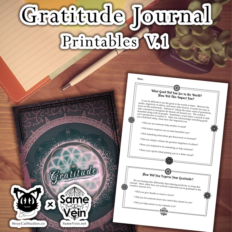 GRATITUDE JOURNAL | PRINTABLE PAGES | VOLUME 1

***DETAILS***

Are you looking for the perfect gift for yourself or anyone else? These Gratitude Journal pages are a thoughtful gift designed to encourage daily self-improvement!

•	Clear "how to use" section full of motivation and inspiration to get writing right away.
•	Elegant hand-drawn mandala themed cover specifically laid out to put your soul at ease.
•	Carefully thought out layouts to keep you focused.

Get your copy now as it is never too late to better yourself!

*Includes cover pages in case you desire to bind your own journal!  Print as many blank pages as you need to continue your daily mindfulness!

*For personal use only. Designs may not be resold

***DISCOVER MORE***

If you enjoyed this Guided Journal/Planner, check out our others here:

Guided Journals and Planners: https://www.etsy.com/shop/SameVein?ref=profile_header&section_id=37425012

***SAME VEIN & STRAY CAT STUDIOS***

Thank you so much for your support!  When people shop with us, it allows us to do more to support others, whether it be with our mental wellness & health work or assisting other creators do what they do best!  We hope our work brings you peace and happiness both inside and out! 

Share the love on social media and tag us for a chance of free giveaways!

Same Vein:
“A blog and community using creative outlets to understand mental wellness. Whether it be poetry, art, music, or any other medium, join in on the conversations! Check out our guided journals and planners or mandala activity and coloring books for self-improvement exercises. We also have home décor, books, poetry, apparel and accessories.”

•	Etsy - https://www.etsy.com/shop/SameVein
•	Website – SameVein.net
•	Pinterest - @SameVein
•	Facebook - @AlongTheSameVein
•	Twitter - @Same_Vein
•	Instagram - @Same_Vein

Stray Cat Studios:
“A community of creators working for creators. Our goal is to bridge the gap between company and community, bringing together the support and funds creators need to keep doing what they love while lifting each other up at the same time. The arts are not about competition, it is about cooperation. We're all in this together!”

•	Website - StrayCatStudios.co
•	Pinterest - @StrayCatStudios
•	Facebook - @straycatstudiosofficial
•	Twitter - @StrayCatArt
•	Instagram - @straycatstudios

Much love! <3