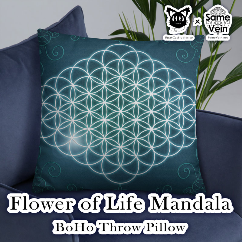 BLUE FLOWER OF LIFE MANDALA | BOHO THROW PILLOW AND CASE

***DETAILS***

A strategically placed accent can bring the whole room to life, and this Boho Flower of Life Mandala throw pillow is just what you need to do that. What's more, the soft, machine-washable case with the shape-retaining insert is a joy to have long afternoon naps on. I hope this brings peace, love, and comfort both inside and out!

***FABRICATION & MATERIALS***

• 100% polyester case and insert
• Fabric weight: 6.49-8.85 oz/yd² (220-300 g/m²)
• Hidden zipper
• Machine-washable case
• Shape-retaining polyester insert included (handwash only)
• Blank product components in the US sourced from China and the US
• Blank product components in the EU sourced from China and Poland
Attention! Don't heat liquids or food directly in the mug--it can damage the coating.

***DISCOVER MORE***

If you enjoyed this Boho Pillow and Case, check out our others here:

Boho Pillow and Cases: https://www.etsy.com/shop/SameVein?ref=profile_header§ion_id=37233813

***SAME VEIN & STRAY CAT STUDIOS***

Thank you so much for your support! When people shop with us, it allows us to do more to support others, whether it be with our mental wellness & health work or assisting other creators do what they do best! We hope our work brings you peace and happiness both inside and out!

Share the love on social media and tag us for a chance of free giveaways!

Same Vein:
“A blog and community using creative outlets to understand mental wellness. Whether it be poetry, art, music, or any other medium, join in on the conversations! Check out our guided journals and planners or mandala activity and coloring books for self-improvement exercises. We also have home décor, books, poetry, apparel and accessories.”

• Etsy - https://www.etsy.com/shop/SameVein
• Website – SameVein.net
• Pinterest - @SameVein
• Facebook - @AlongTheSameVein
• Twitter - @Same_Vein
• Instagram - @Same_Vein

Stray Cat Studios:
“A community of creators working for creators. Our goal is to bridge the gap between company and community, bringing together the support and funds creators need to keep doing what they love while lifting each other up at the same time. The arts are not about competition, it is about cooperation. We're all in this together!”

• Website - StrayCatStudios.co
• Pinterest - @StrayCatStudios
• Facebook - @straycatstudiosofficial
• Twitter - @StrayCatArt
• Instagram - @straycatstudios

Much Love! <3