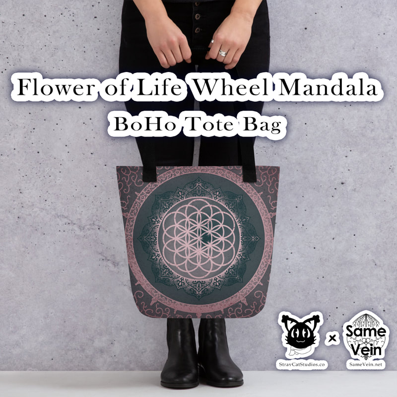 FLOWER OF LIFE MANDALA | BOHO TOTE BAG

***DETAILS***

A spacious and trendy Flower of Life Mandala boho tote bag to help you carry around everything that matters while bringing you both peace and serenity inside and out!

***FABRICATION & MATERIALS***

• 100% spun polyester fabric
• Bag size: 15″ × 15″ (38.1 × 38.1 cm)
• Capacity: 2.6 US gal (10 l)
• Maximum weight limit: 44lbs (20 kg)
• Dual handles made from 100% natural cotton bull denim
• Handle length 11.8″ (30 cm), width 1″ (2.5 cm)
• The handles can slightly differ depending on the fulfillment location
• Blank product components sourced from China

***DISCOVER MORE***

If you enjoyed this Boho Tote Bag, check out our others here:

Boho Tote Bags: https://www.etsy.com/shop/SameVein?ref=profile_header§ion_id=37425012

***SAME VEIN & STRAY CAT STUDIOS***

Thank you so much for your support! When people shop with us, it allows us to do more to support others, whether it be with our mental wellness & health work or assisting other creators do what they do best! We hope our work brings you peace and happiness both inside and out!

Share the love on social media and tag us for a chance of free giveaways!

Same Vein:
“A blog and community using creative outlets to understand mental wellness. Whether it be poetry, art, music, or any other medium, join in on the conversations! Check out our guided journals and planners or mandala activity and coloring books for self-improvement exercises. We also have home décor, books, poetry, apparel and accessories.”

• Etsy - https://www.etsy.com/shop/SameVein
• Website – SameVein.net
• Pinterest - @SameVein
• Facebook - @AlongTheSameVein
• Twitter - @Same_Vein
• Instagram - @Same_Vein

Stray Cat Studios:
“A community of creators working for creators. Our goal is to bridge the gap between company and community, bringing together the support and funds creators need to keep doing what they love while lifting each other up at the same time. The arts are not about competition, it is about cooperation. We're all in this together!”

• Website - StrayCatStudios.co
• Pinterest - @StrayCatStudios
• Facebook - @straycatstudiosofficial
• Twitter - @StrayCatArt
• Instagram - @straycatstudios

Much love! <3