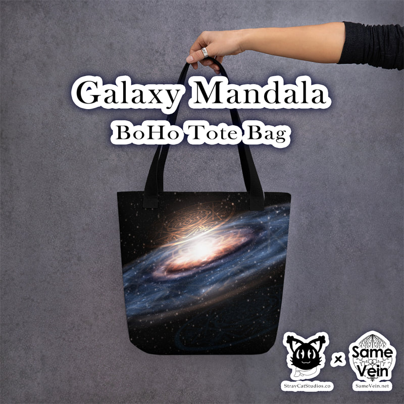 SPACE GALAXY MANDALA | BOHO TOTE BAG

***DETAILS***

A spacious and trendy Space Galaxy Mandala boho tote bag to help you carry around everything that matters while bringing you both peace and serenity inside and out!

***FABRICATION & MATERIALS***

• 100% spun polyester fabric
• Bag size: 15″ × 15″ (38.1 × 38.1 cm)
• Capacity: 2.6 US gal (10 l)
• Maximum weight limit: 44lbs (20 kg)
• Dual handles made from 100% natural cotton bull denim
• Handle length 11.8″ (30 cm), width 1″ (2.5 cm)
• The handles can slightly differ depending on the fulfillment location
• Blank product components sourced from China

***DISCOVER MORE***

If you enjoyed this Boho Tote Bag, check out our others here:

Boho Tote Bags: https://www.etsy.com/shop/SameVein?ref=profile_header§ion_id=37425012

***SAME VEIN & STRAY CAT STUDIOS***

Thank you so much for your support! When people shop with us, it allows us to do more to support others, whether it be with our mental wellness & health work or assisting other creators do what they do best! We hope our work brings you peace and happiness both inside and out!

Share the love on social media and tag us for a chance of free giveaways!

Same Vein:
“A blog and community using creative outlets to understand mental wellness. Whether it be poetry, art, music, or any other medium, join in on the conversations! Check out our guided journals and planners or mandala activity and coloring books for self-improvement exercises. We also have home décor, books, poetry, apparel and accessories.”

• Etsy - https://www.etsy.com/shop/SameVein
• Website – SameVein.net
• Pinterest - @SameVein
• Facebook - @AlongTheSameVein
• Twitter - @Same_Vein
• Instagram - @Same_Vein

Stray Cat Studios:
“A community of creators working for creators. Our goal is to bridge the gap between company and community, bringing together the support and funds creators need to keep doing what they love while lifting each other up at the same time. The arts are not about competition, it is about cooperation. We're all in this together!”

• Website - StrayCatStudios.co
• Pinterest - @StrayCatStudios
• Facebook - @straycatstudiosofficial
• Twitter - @StrayCatArt
• Instagram - @straycatstudios

Much love! <3