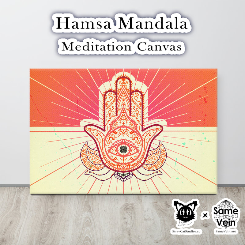 HAMSA MANDALA | MEDITATION CANVAS

***DETAILS***

Looking to add a little flair to your room or office? Look no further - this "Hamsa Mandala" Meditation canvas print has a vivid, fade-resistant print that you're bound to fall in love with. I hope this brings peace & love both inside your home and inside your spirit!

***FABRICATION & MATERIALS***

• Acid-free, PH-neutral, poly-cotton base
• 20.5 mil (0.5 mm) thick poly-cotton blend canvas
• Canvas fabric weight: 13.9 oz/yd2(470 g/m²)
• Fade-resistant
• Hand-stretched over solid wood stretcher bars
• Matte finish coating
• 1.5″ (3.81 cm) deep
• Mounting brackets included
• Blank product in the EU sourced from Latvia
• Blank product in the US sourced from the US

***DISCOVER MORE***

If you enjoyed this Meditation Canvas, check out our others here:

Meditation Wall Art: https://www.etsy.com/shop/SameVein?ref=profile_header§ion_id=37330561

***SAME VEIN & STRAY CAT STUDIOS***

Thank you so much for your support! When people shop with us, it allows us to do more to support others, whether it be with our mental wellness & health work or assisting other creators do what they do best! We hope our work brings you peace and happiness both inside and out!

Share the love on social media and tag us for a chance of free giveaways!

Same Vein:
“A blog and community using creative outlets to understand mental wellness. Whether it be poetry, art, music, or any other medium, join in on the conversations! Check out our guided journals and planners or mandala activity and coloring books for self-improvement exercises. We also have home décor, books, poetry, apparel and accessories.”

• Etsy - https://www.etsy.com/shop/SameVein
• Website – SameVein.net
• Pinterest - @SameVein
• Facebook - @AlongTheSameVein
• Twitter - @Same_Vein
• Instagram - @Same_Vein

Stray Cat Studios:
“A community of creators working for creators. Our goal is to bridge the gap between company and community, bringing together the support and funds creators need to keep doing what they love while lifting each other up at the same time. The arts are not about competition, it is about cooperation. We're all in this together!”

• Website - StrayCatStudios.co
• Pinterest - @StrayCatStudios
• Facebook - @straycatstudiosofficial
• Twitter - @StrayCatArt
• Instagram - @straycatstudios

Much love! <3