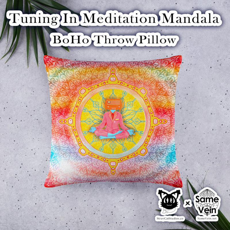 TUNING IN MEDITATION MANDALA | BOHO THROW PILLOW AND CASE

***DETAILS***

A strategically placed accent can bring the whole room to life, and this Boho Tuning In Meditation Mandala throw pillow is just what you need to do that. What's more, the soft, machine-washable case with the shape-retaining insert is a joy to have long afternoon naps on. I hope this brings peace, love, and comfort both inside and out!

***FABRICATION & MATERIALS***

• 100% polyester case and insert
• Fabric weight: 6.49-8.85 oz/yd² (220-300 g/m²)
• Hidden zipper
• Machine-washable case
• Shape-retaining polyester insert included (handwash only)
• Blank product components in the US sourced from China and the US
• Blank product components in the EU sourced from China and Poland
Attention! Don't heat liquids or food directly in the mug--it can damage the coating.

***DISCOVER MORE***

If you enjoyed this Boho Pillow and Case, check out our others here:

Boho Pillow and Cases: https://www.etsy.com/shop/SameVein?ref=profile_header§ion_id=37233813

***SAME VEIN & STRAY CAT STUDIOS***

Thank you so much for your support! When people shop with us, it allows us to do more to support others, whether it be with our mental wellness & health work or assisting other creators do what they do best! We hope our work brings you peace and happiness both inside and out!

Share the love on social media and tag us for a chance of free giveaways!

Same Vein:
“A blog and community using creative outlets to understand mental wellness. Whether it be poetry, art, music, or any other medium, join in on the conversations! Check out our guided journals and planners or mandala activity and coloring books for self-improvement exercises. We also have home décor, books, poetry, apparel and accessories.”

• Etsy - https://www.etsy.com/shop/SameVein
• Website – SameVein.net
• Pinterest - @SameVein
• Facebook - @AlongTheSameVein
• Twitter - @Same_Vein
• Instagram - @Same_Vein

Stray Cat Studios:
“A community of creators working for creators. Our goal is to bridge the gap between company and community, bringing together the support and funds creators need to keep doing what they love while lifting each other up at the same time. The arts are not about competition, it is about cooperation. We're all in this together!”

• Website - StrayCatStudios.co
• Pinterest - @StrayCatStudios
• Facebook - @straycatstudiosofficial
• Twitter - @StrayCatArt
• Instagram - @straycatstudios

Much Love! <3