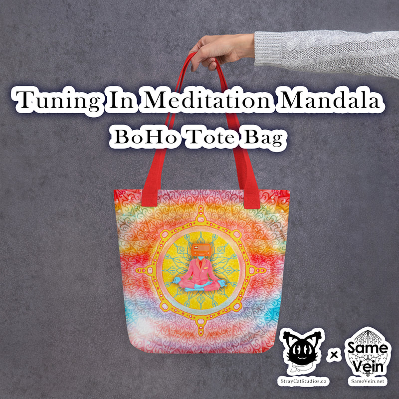 TUNING IN MEDITATION MANDALA | BOHO TOTE BAG

***DETAILS***

A spacious and trendy Tuning In Meditation Mandala boho tote bag to help you carry around everything that matters while bringing you both peace and serenity inside and out!

***FABRICATION & MATERIALS***

• 100% spun polyester fabric
• Bag size: 15″ × 15″ (38.1 × 38.1 cm)
• Capacity: 2.6 US gal (10 l)
• Maximum weight limit: 44lbs (20 kg)
• Dual handles made from 100% natural cotton bull denim
• Handle length 11.8″ (30 cm), width 1″ (2.5 cm)
• The handles can slightly differ depending on the fulfillment location
• Blank product components sourced from China

***DISCOVER MORE***

If you enjoyed this Boho Tote Bag, check out our others here:

Boho Tote Bags: https://www.etsy.com/shop/SameVein?ref=profile_header§ion_id=37425012

***SAME VEIN & STRAY CAT STUDIOS***

Thank you so much for your support! When people shop with us, it allows us to do more to support others, whether it be with our mental wellness & health work or assisting other creators do what they do best! We hope our work brings you peace and happiness both inside and out!

Share the love on social media and tag us for a chance of free giveaways!

Same Vein:
“A blog and community using creative outlets to understand mental wellness. Whether it be poetry, art, music, or any other medium, join in on the conversations! Check out our guided journals and planners or mandala activity and coloring books for self-improvement exercises. We also have home décor, books, poetry, apparel and accessories.”

• Etsy - https://www.etsy.com/shop/SameVein
• Website – SameVein.net
• Pinterest - @SameVein
• Facebook - @AlongTheSameVein
• Twitter - @Same_Vein
• Instagram - @Same_Vein

Stray Cat Studios:
“A community of creators working for creators. Our goal is to bridge the gap between company and community, bringing together the support and funds creators need to keep doing what they love while lifting each other up at the same time. The arts are not about competition, it is about cooperation. We're all in this together!”

• Website - StrayCatStudios.co
• Pinterest - @StrayCatStudios
• Facebook - @straycatstudiosofficial
• Twitter - @StrayCatArt
• Instagram - @straycatstudios

Much love! <3